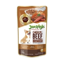 تصویر پوچ Jerhigh مخصوص سگ بالغ مدل Chunk تهیه شده از مرغ و گوشت گریل شده و هویج در سس - 120 گرم