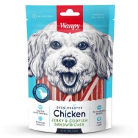 عکس تشویقی Wanpy مخصوص سگ مدل Chicken Jerky & Codfish Sandwiches تهیه شده از گوشت مرغ و ماهی کاد - 100 گرم