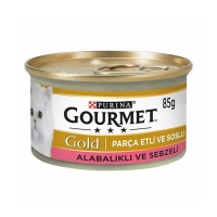 تصویر  کنسرو Gourmet Gold مخصوص گربه بالغ مدل تکه‌ای تهیه شده از ماهی قزل آلا و سبزیجات در سس گوشت - 85 گرم