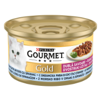 تصویر  کنسرو چانکی  Gourmet Gold مخصوص گربه بالغ تهیه شده از گوشت ماهی و اسفناج - 85 گرم
