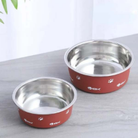  تصویر ظرف استیل Roz Pet مدل ترمزدار با روکش چرم میکاسا سایز کوچک - 12 سانتی متر 
