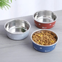 تصویر ظرف استیل Roz Pet مدل ترمزدار با روکش چرم میکاسا سایز متوسط - 17.5 سانتی متر 