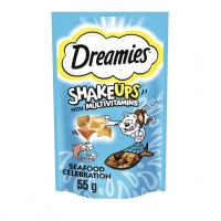 تشويقی کرانچی بالشتی مغزدار Dreamies مخصوص گربه غنی شده با مولتی ويتامين تهیه شده از ماهی تن، سالمون و میگو  - 55 گرم