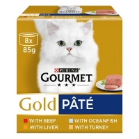 عکس پک 8 عددی كنسرو Gourmet Gold پته با طعم گوشت گوساله*2 ماهی*2 جگر*2 بوقلمون*2 مخصوص گربه - 8 عددی