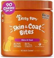 عکس مكمل Zesty Paws مدل Skin & Coat Bite برای مراقبت از پوست و مو با طعم بيكن مخصوص سگ - 90 عدد