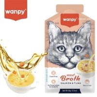 عکس سوپ Wanpy مدل Meat Broth تهيه شده از ماهی سالمون و تن مخصوص گربه - 50 گرم