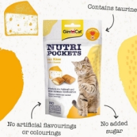 عکس اسنک تشویقی مغزدار  GimCat مدل Nutri Pockets تهیه شده از پنیر حلوی تائورین - 60 گرم