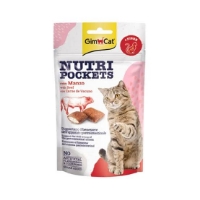 عکس اسنک تشویقی بالشتی مغزدار GimCat مدل Nutri Pockets تهیه شده از گوشت گاو مخصوص گربه - 60 گرم