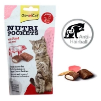 عکس اسنک تشویقی بالشتی مغزدار GimCat مدل Nutri Pockets تهیه شده از گوشت گاو مخصوص گربه - 60 گرم