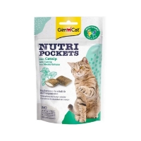 عکس اسنک تشویقی بالشتی مغزدار GimCat مدل Nutri Pockets تهیه شده از کت نیپ مخصوص گربه - 60 گرم