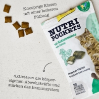 عکس اسنک تشویقی بالشتی مغزدار GimCat مدل Nutri Pockets تهیه شده از کت نیپ مخصوص گربه - 60 گرم