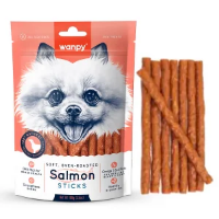 عکس تشويقی Wanpy مدل Salmon Sticks تهيه شده از ماهی سالمون مخصوص سگ - 100 گرم